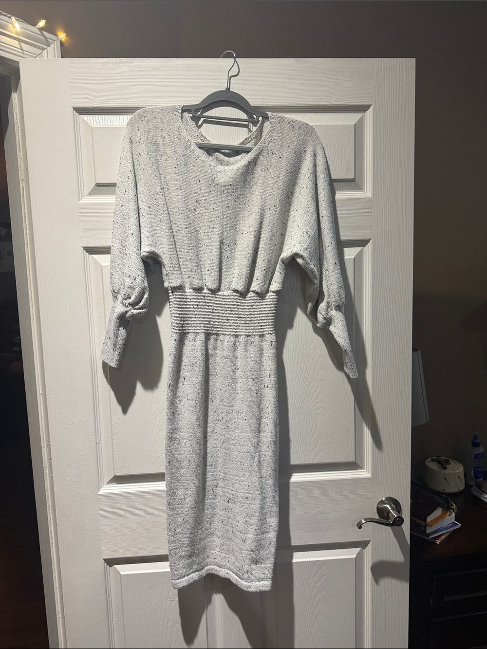 SHEIN Light Gray Speckled Knit Midi Dress with Smocked Waist